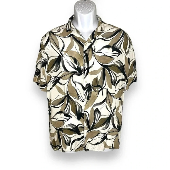Zara Men’s Leaf Print Relaxed Fit Button Down Shirt - Size L, Made in Morocco - Picture 4 of 6